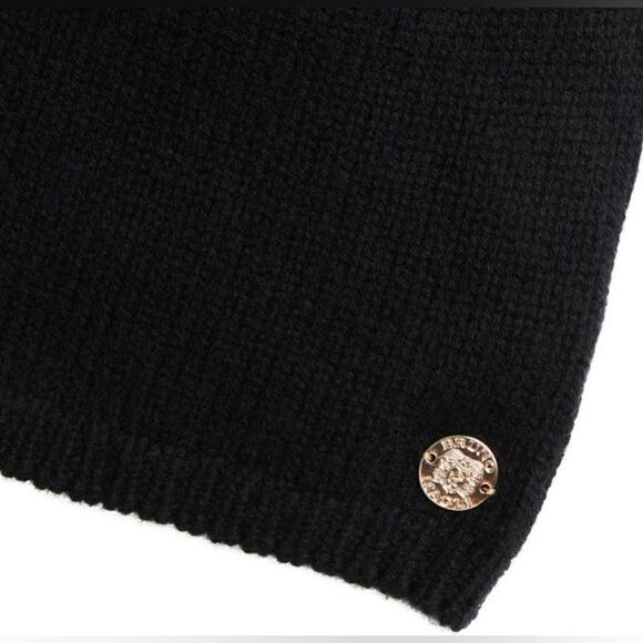 BRUNO MAGLI NWT 100% CASHMERE KNIT BEANIE WITH SHEARLING POM-POM BLACK - Picture 3 of 7